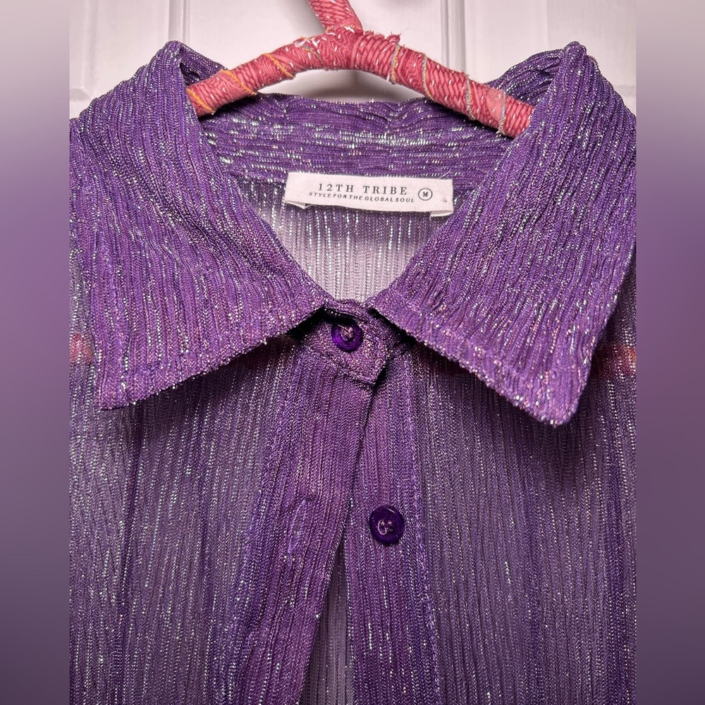 12th Tribe Victoria Purple Sheer Button Up Top – Medium - Picture 4 of 4